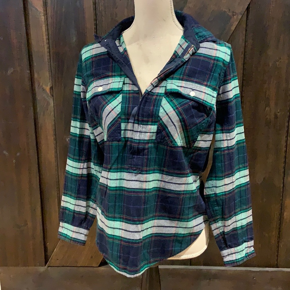 J. Crew flannel 1/4 zipper down long sleeve flannel top